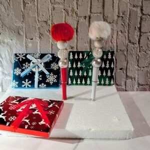 2 Luxury Beaded Colorful Pom Pom Pens